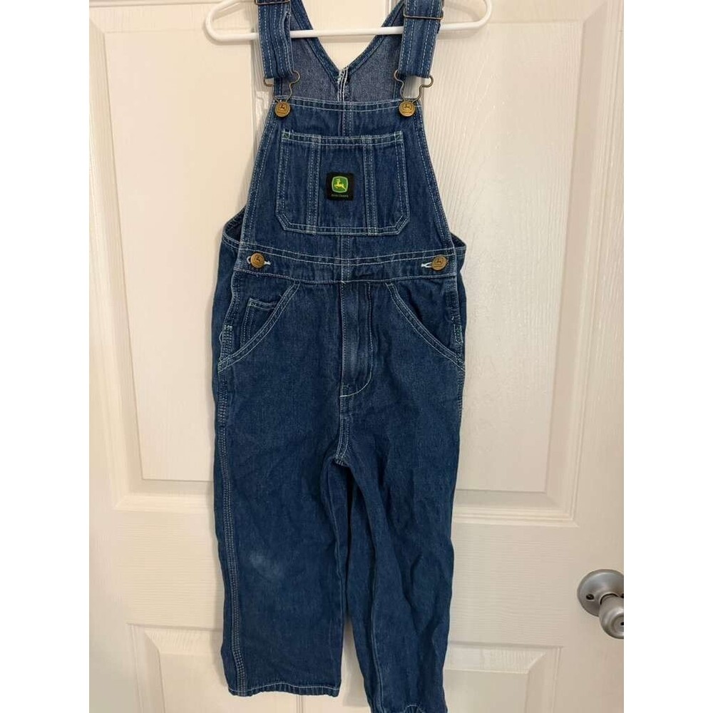 John Deere Kids Denim Overalls Size 5 Blue Bib Coveralls Farmer Farm